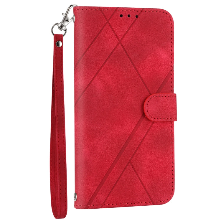 For iPhone SE 2024 Embossed Line Leather Phone Case with Lanyard(Red) - More iPhone Cases by buy2fix | Online Shopping UK | buy2fix