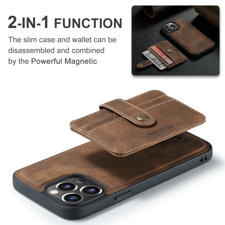 For iPhone 15 Pro Max JEEHOOD RFID Blocking Anti-Theft Magnetic PU Phone Case(Brown) - iPhone 15 Pro Max Cases by JEEHOOD | Online Shopping UK | buy2fix