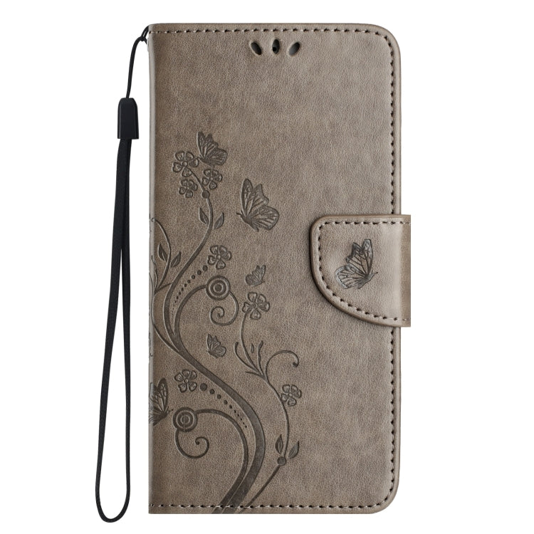 For iPhone 16 Plus Butterfly Flower Pattern Flip Leather Phone Case(Grey) - iPhone 16 Plus Cases by buy2fix | Online Shopping UK | buy2fix