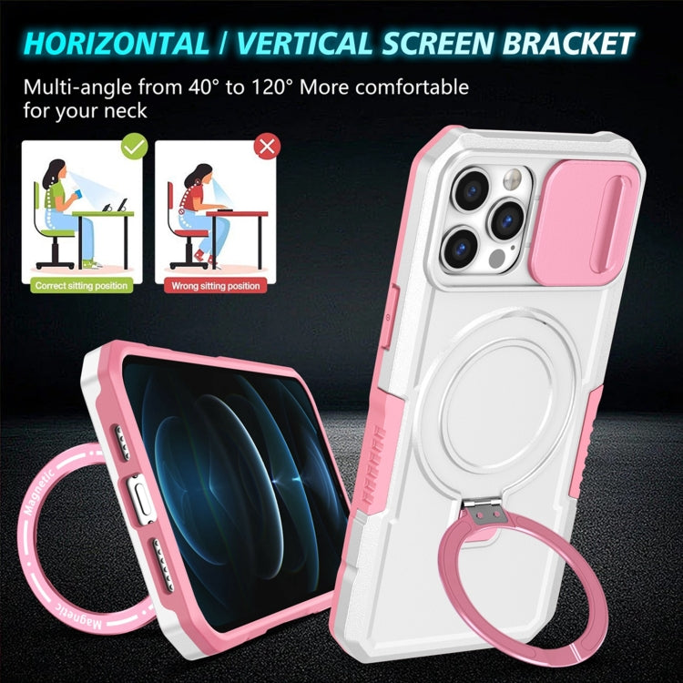 For iPhone 12 Pro Max Sliding Camshield Magsafe Holder TPU Hybrid PC Phone Case(Pink White) - iPhone 12 Pro Max Cases by buy2fix | Online Shopping UK | buy2fix