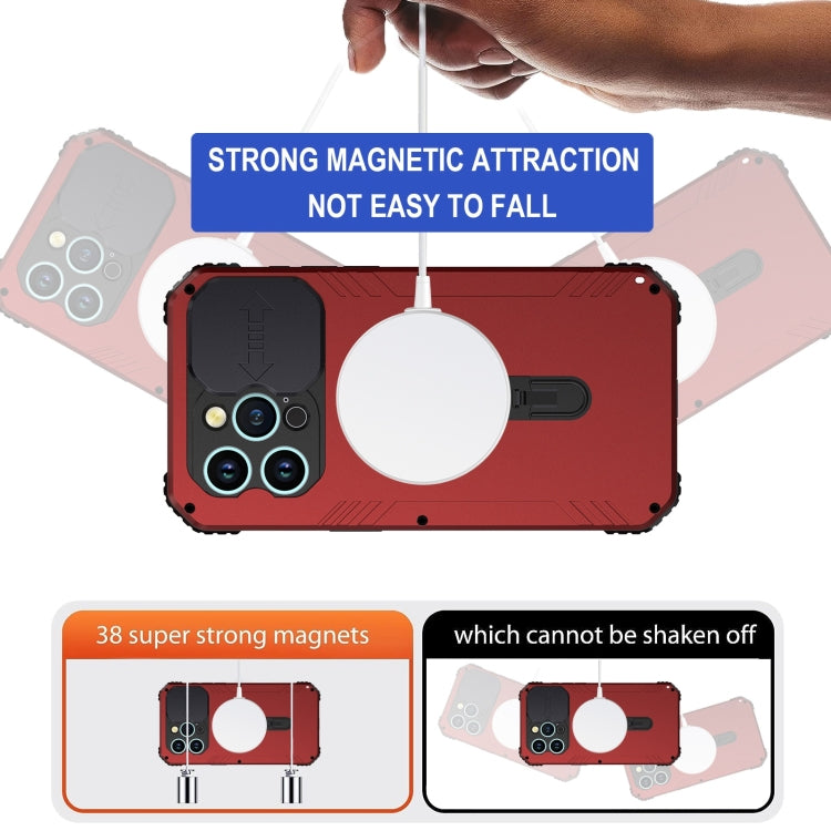 For iPhone 15 Camera Shield MagSafe Holder Life Waterproof Phone Case(Red) - iPhone 15 Cases by buy2fix | Online Shopping UK | buy2fix