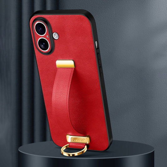 For iPhone 16 SULADA Tide Cool Series PC + Leather Texture Skin Feel Phone Case(Red) - iPhone 16 Cases by SULADA | Online Shopping UK | buy2fix