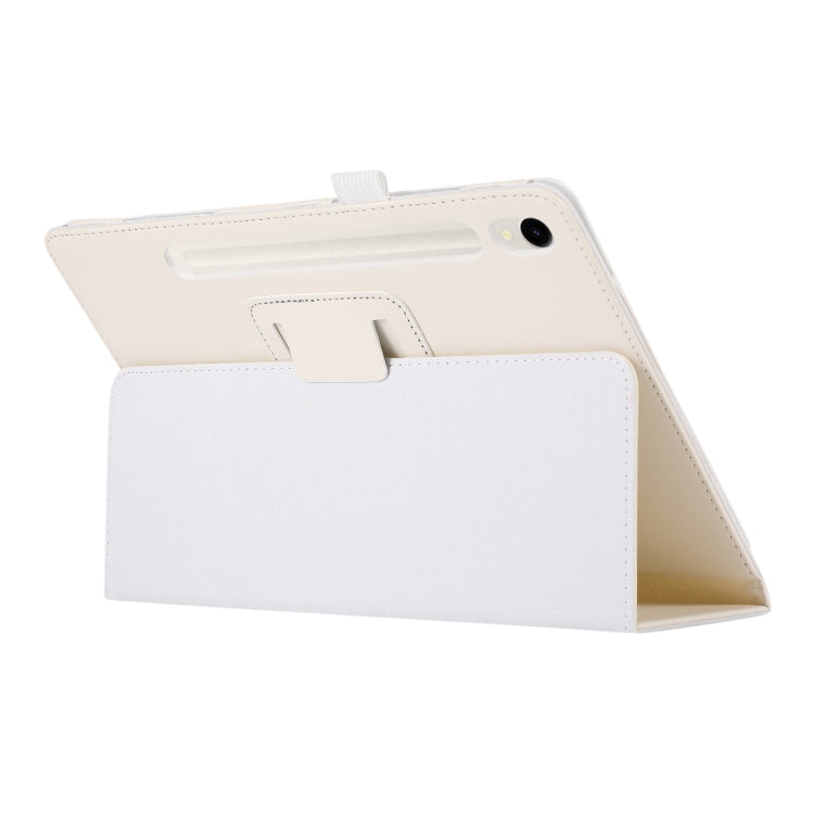 For Samsung Galaxy Tab S9 Litchi Texture Leather Tablet Case with Holder(White) - Other Galaxy Tab PC by buy2fix | Online Shopping UK | buy2fix