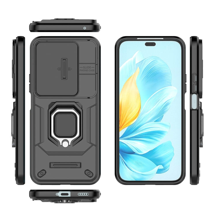 For Honor 200 Lite Global Sliding Camshield TPU + PC Shockproof Phone Case with Holder(Black) - Honor Cases by buy2fix | Online Shopping UK | buy2fix