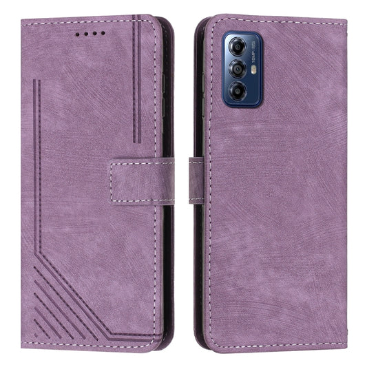 For Motorola Moto G Play 2024 Skin Feel Stripe Pattern Leather Phone Case with Lanyard(Purple) - Motorola Cases by buy2fix | Online Shopping UK | buy2fix