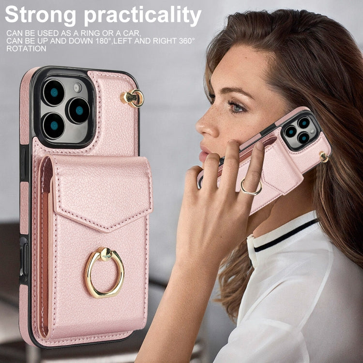 For iPhone 16 Pro Max Ring Holder RFID Card Slot Phone Case(Rose Gold) - iPhone 16 Pro Max Cases by buy2fix | Online Shopping UK | buy2fix