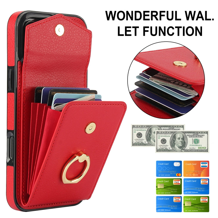 For iPhone 16 Pro Ring Holder RFID Card Slot Phone Case(Red) - iPhone 16 Pro Cases by buy2fix | Online Shopping UK | buy2fix