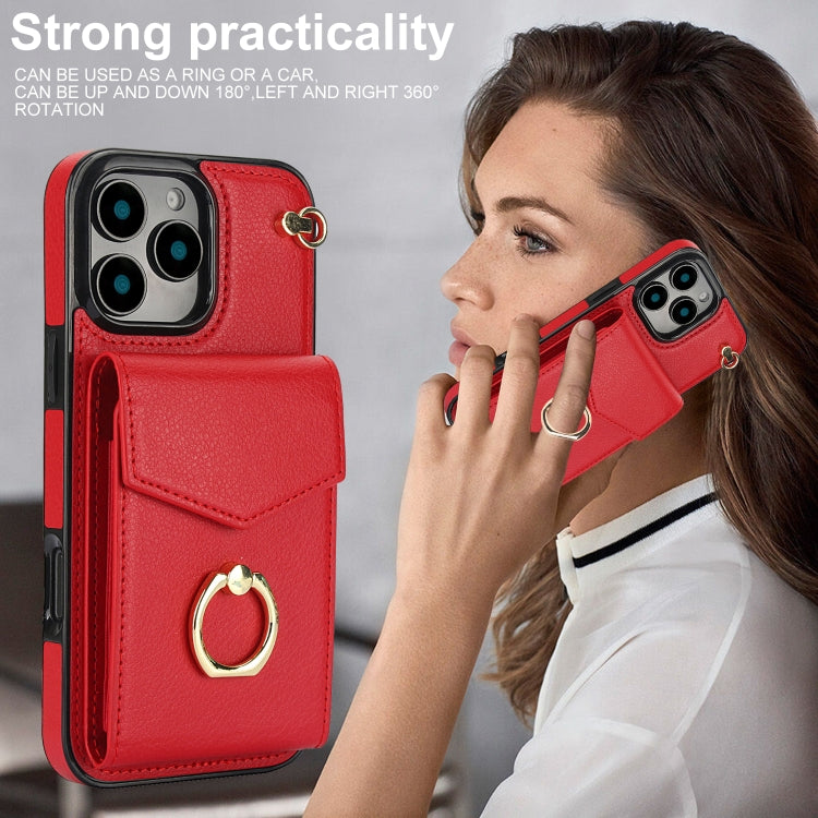 For iPhone 16 Pro Ring Holder RFID Card Slot Phone Case(Red) - iPhone 16 Pro Cases by buy2fix | Online Shopping UK | buy2fix