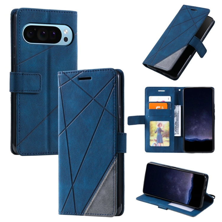 For Google Pixel 9 Pro Skin Feel Splicing Leather Phone Case(Blue) - Google Cases by buy2fix | Online Shopping UK | buy2fix