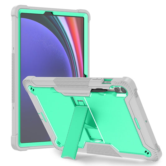 For Samsung Galaxy Tab S9+ Shockproof Silicone Hybrid PC Tablet Case with Holder(Mint Green + Grey) - Galaxy Tab S9+ Cases by buy2fix | Online Shopping UK | buy2fix