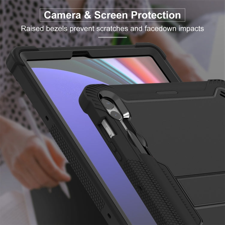 For Samsung Galaxy Tab S9+ Shockproof Silicone Hybrid PC Tablet Case with Holder(Black) - Galaxy Tab S9+ Cases by buy2fix | Online Shopping UK | buy2fix