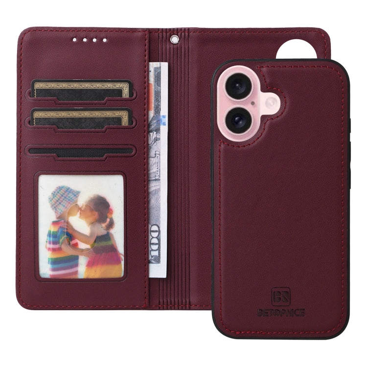 For iPhone 16 BETOPNICE BN-005 2 in 1 Detachable Imitate Genuine Leather Phone Case(Wine Red) - iPhone 16 Cases by BETOPNICE | Online Shopping UK | buy2fix