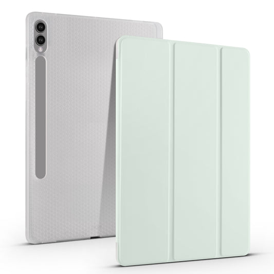 For Samsung Galaxy Tab S9+ 3-folding Transparent TPU Smart Leather Tablet Case with Pen Slot(Light Green) - Galaxy Tab S9+ Cases by buy2fix | Online Shopping UK | buy2fix