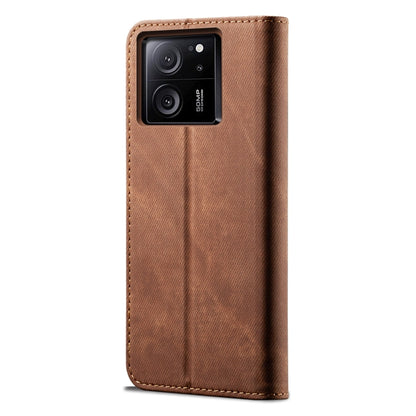 For Xiaomi Redmi K60 Ultra / 13T Denim Texture Casual Style Horizontal Flip Leather Case(Brown) - Redmi K60 Ultra Cases by buy2fix | Online Shopping UK | buy2fix