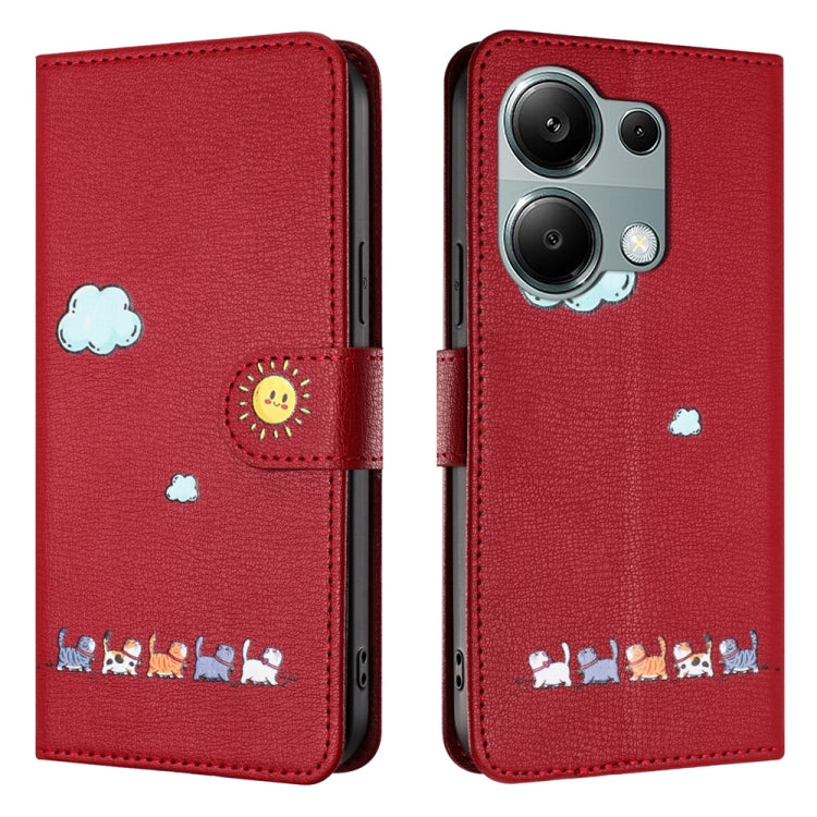 For Xiaomi Redmi Note 13 Pro 4G Cartoon Cats Leather Phone Case(Red) - Note 13 Pro Cases by buy2fix | Online Shopping UK | buy2fix