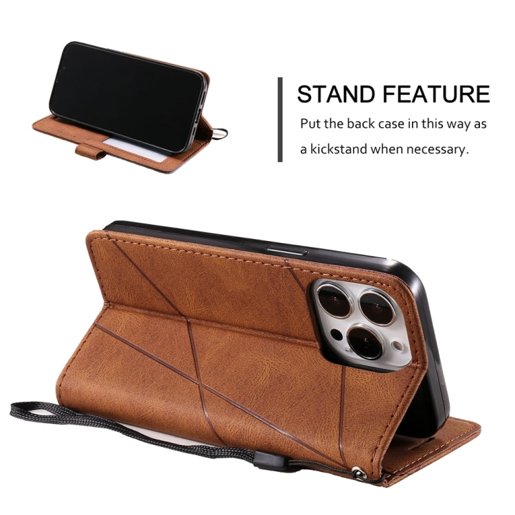 For iPhone 16 Pro Skin Feel Splicing Leather Phone Case(Brown) - iPhone 16 Pro Cases by buy2fix | Online Shopping UK | buy2fix