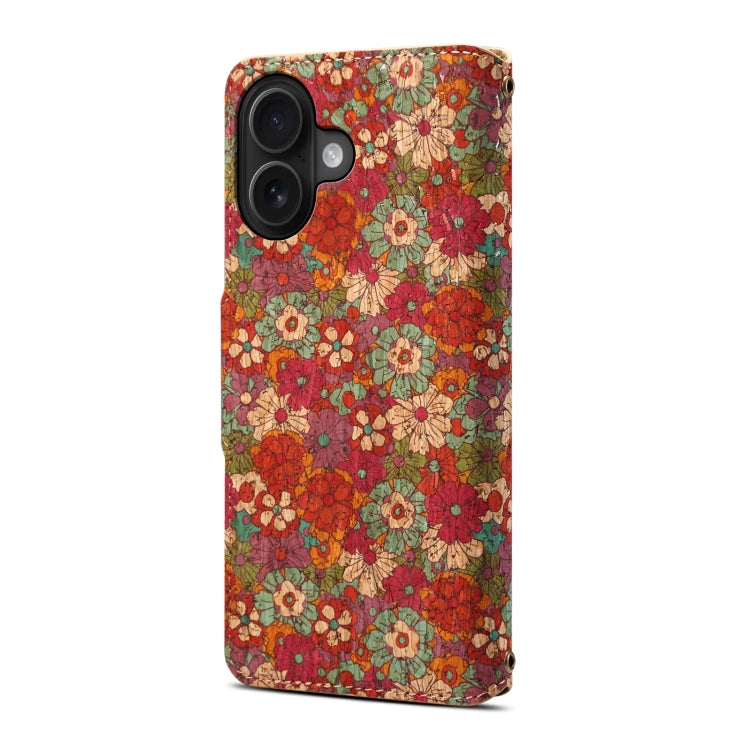 For iPhone 16 Plus Denior Flower Language Series Cork Fabric Oil Edge Leather Phone Case(Summer) - iPhone 16 Plus Cases by Denior | Online Shopping UK | buy2fix