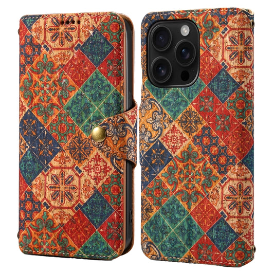 For iPhone 16 Pro Denior Flower Language Series Cork Fabric Oil Edge Leather Phone Case(Winter) - iPhone 16 Pro Cases by Denior | Online Shopping UK | buy2fix