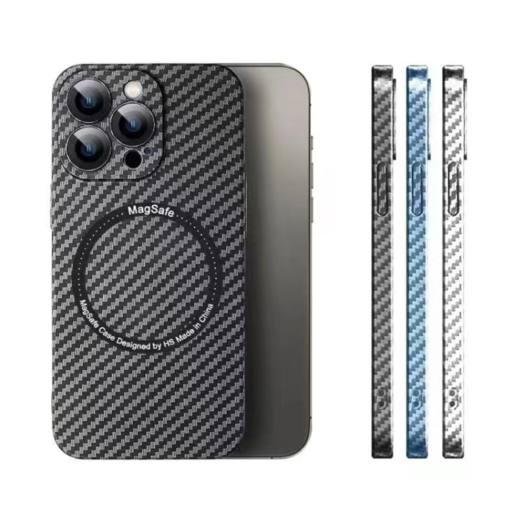 For iPhone 14 Plus MagSafe Magnetic PC Carbon Fiber Phone Case with Lens Film(Silver White) - iPhone 14 Plus Cases by buy2fix | Online Shopping UK | buy2fix