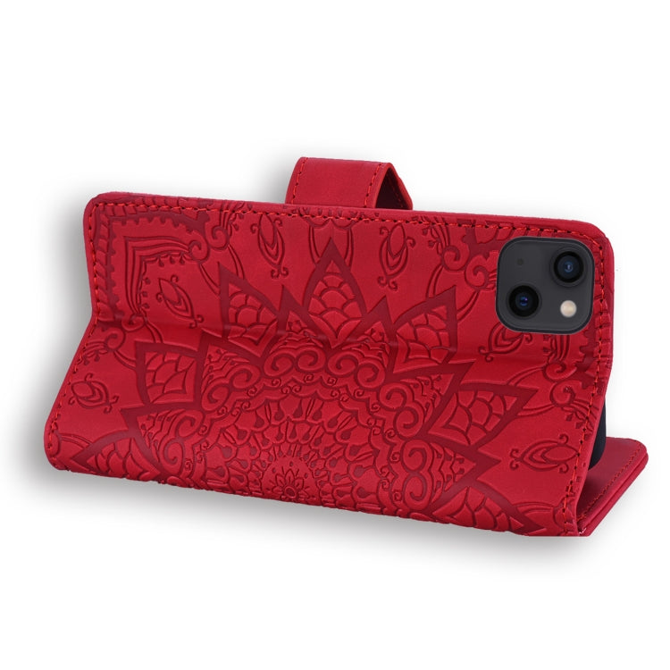 For iPhone 16 Pro Mandala Embossed Dual-Fold Calf Leather Phone Case(Red) - iPhone 16 Pro Cases by buy2fix | Online Shopping UK | buy2fix