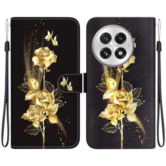 For OnePlus 13 Crystal Texture Colored Drawing Leather Phone Case(Gold Butterfly Rose) - OnePlus Cases by buy2fix | Online Shopping UK | buy2fix