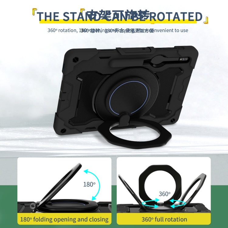 For Samsung Galaxy Tab S9+ Armor Portable Rotating Ring Holder Silicone Tablet Case(Black) - Galaxy Tab S9+ Cases by buy2fix | Online Shopping UK | buy2fix