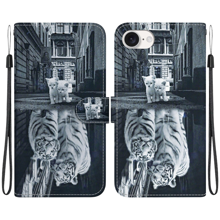 For iPhone SE 2024 Crystal Texture Colored Drawing Leather Phone Case(Cat Tiger Reflection) - More iPhone Cases by buy2fix | Online Shopping UK | buy2fix