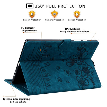 For Samsung Galaxy Tab S9 Ultra /S8 Ultra Cartoon Sakura Cat Embossed Leather Tablet Case(Blue) - Galaxy Tab S9 Ultra Cases by buy2fix | Online Shopping UK | buy2fix