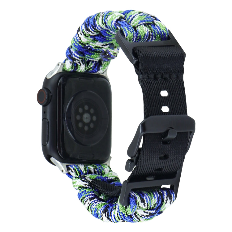 For Apple Watch Ultra 2 49mm Paracord Plain Braided Webbing Buckle Watch Band(Blue Green) - Watch Bands by buy2fix | Online Shopping UK | buy2fix