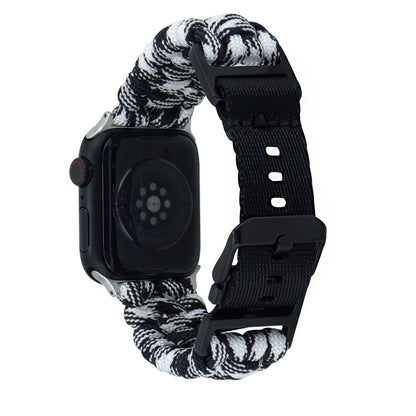 For Apple Watch Ultra 49mm Paracord Plain Braided Webbing Buckle Watch Band(Black White) - Watch Bands by buy2fix | Online Shopping UK | buy2fix