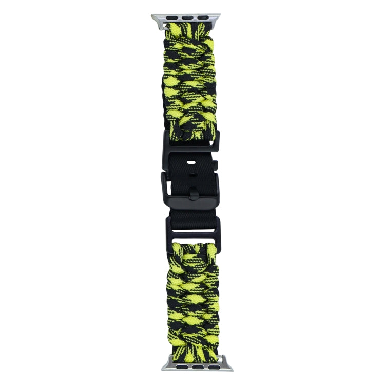 For Apple Watch Ultra 49mm Paracord Plain Braided Webbing Buckle Watch Band(Black Yellow) - Watch Bands by buy2fix | Online Shopping UK | buy2fix