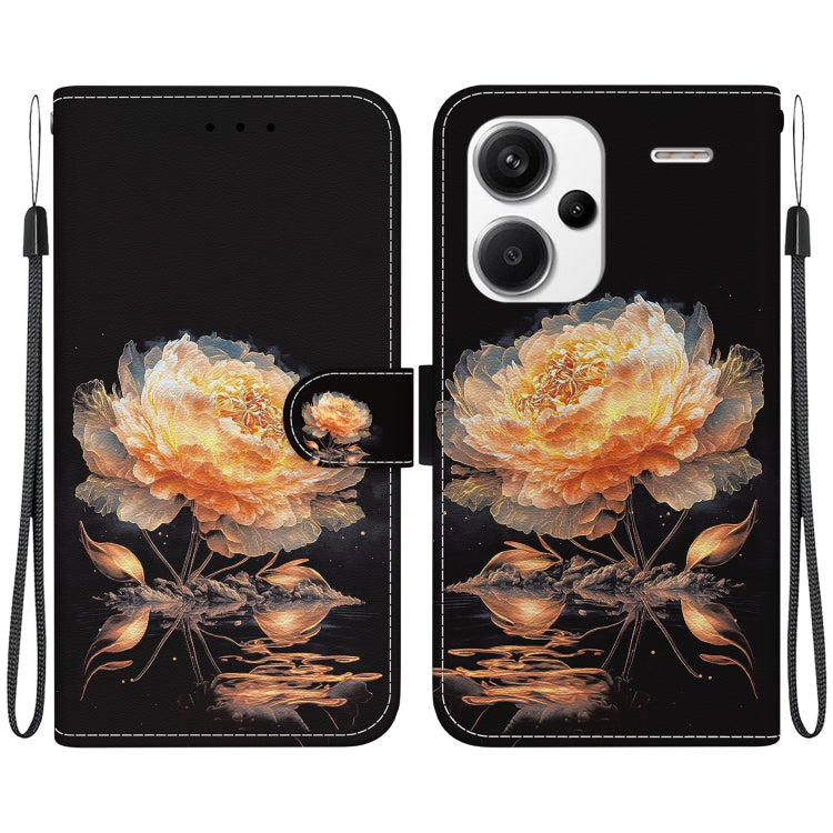 For Xiaomi Redmi Note 13 Pro+ 5G Crystal Texture Colored Drawing Leather Phone Case(Gold Peony) - Note 13 Pro+ Cases by buy2fix | Online Shopping UK | buy2fix