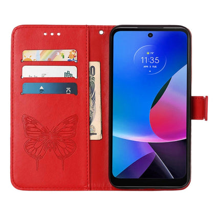 For Motorola Moto G Play 4G 2024 Embossed Butterfly Leather Phone Case(Red) - Motorola Cases by buy2fix | Online Shopping UK | buy2fix