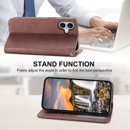 For iPhone 16 Plus Cubic Grid Calf Texture Magnetic Leather Phone Case(Brown) - iPhone 16 Plus Cases by buy2fix | Online Shopping UK | buy2fix