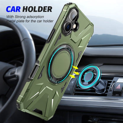 For iPhone 16 MagSafe Magnetic Shockproof Phone Case with Ring Holder(Dark Green) - iPhone 16 Cases by buy2fix | Online Shopping UK | buy2fix