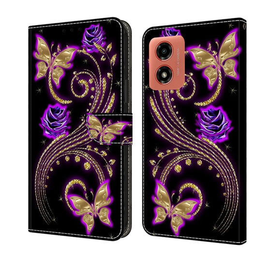 For Motorola Moto G04 Crystal 3D Shockproof Protective Leather Phone Case(Purple Flower Butterfly) - Motorola Cases by buy2fix | Online Shopping UK | buy2fix