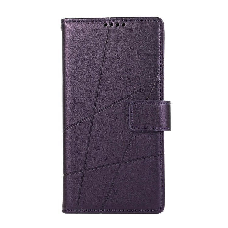 For iPhone 16 Pro PU Genuine Leather Texture Embossed Line Phone Case(Purple) - iPhone 16 Pro Cases by buy2fix | Online Shopping UK | buy2fix