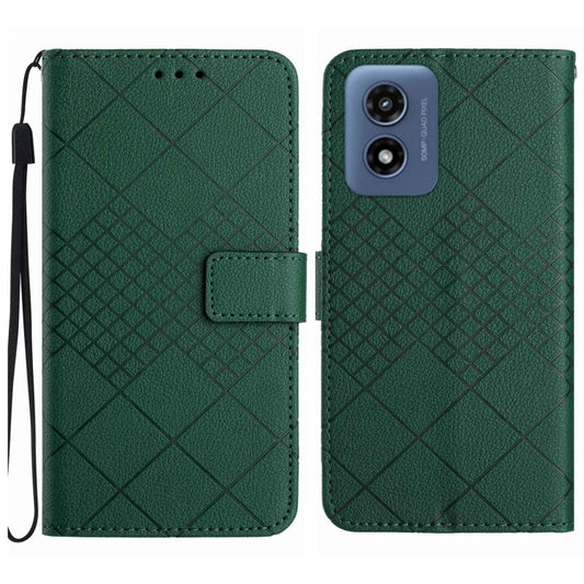 For Motorola Moto G Play 5G 2024 Rhombic Grid Texture Leather Phone Case(Green) - Motorola Cases by buy2fix | Online Shopping UK | buy2fix