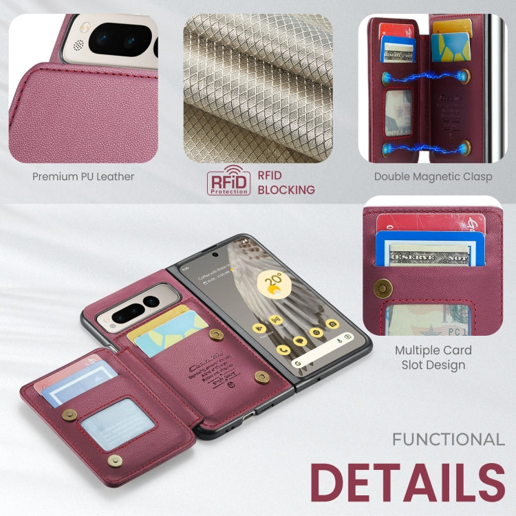 For Google Pixel Fold CaseMe C22 PC+TPU Business Style RFID Anti-theft Leather Phone Case(Wine Red) - Google Cases by CaseMe | Online Shopping UK | buy2fix