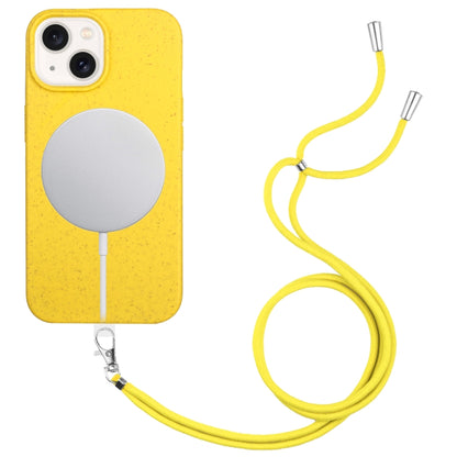 For iPhone 13 Wheat MagSafe Magnetic Straw Material + TPU Phone Case with Lanyard(Yellow) - iPhone 13 Cases by buy2fix | Online Shopping UK | buy2fix