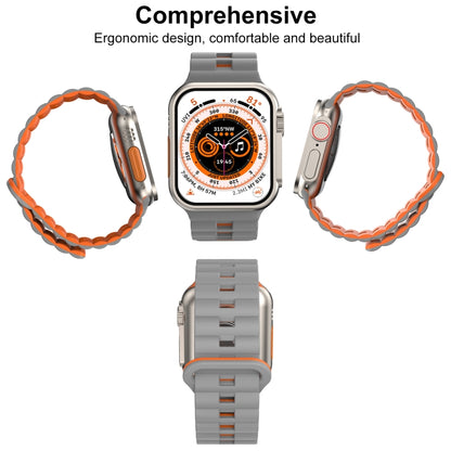 For Apple Watch SE 2023 44mm Reverse Buckle Two Color Magnetic Silicone Watch Band(Grey+Orange) - Watch Bands by buy2fix | Online Shopping UK | buy2fix