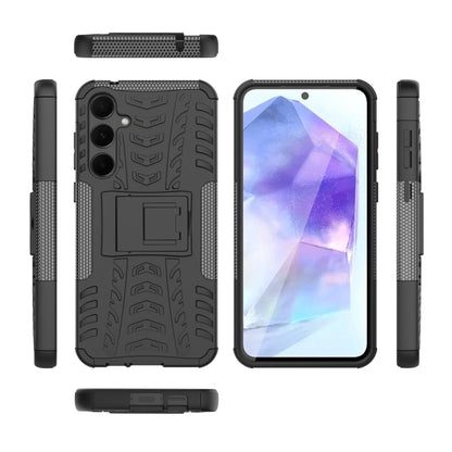 For Samsung Galaxy A55 Tire Texture TPU + PC Phone Case with Holder(Black) - Galaxy Phone Cases by buy2fix | Online Shopping UK | buy2fix