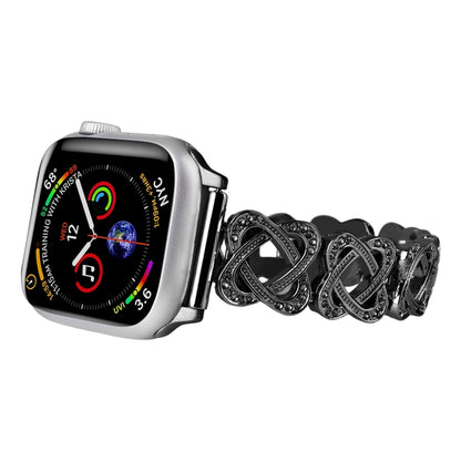 For Apple Watch SE 2023 44mm Hearts Crossed Diamond Metal Watch Band(Black) - Watch Bands by buy2fix | Online Shopping UK | buy2fix