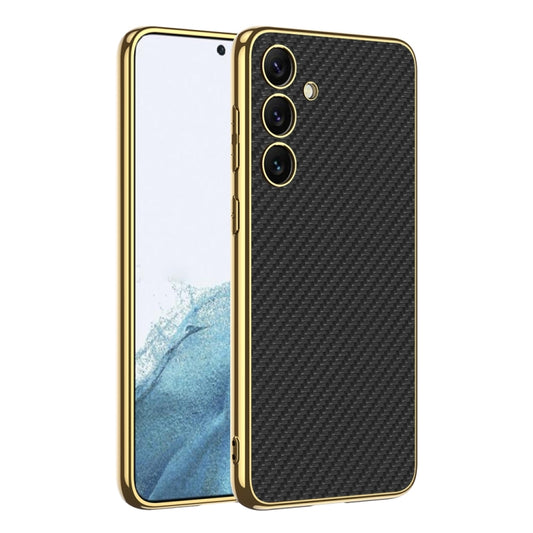 For Samsung Galaxy S24+ 5G GKK Plating TPU + Leather Full Coverage Phone Case(Carbon Fiber) - Galaxy S24+ 5G Cases by GKK | Online Shopping UK | buy2fix