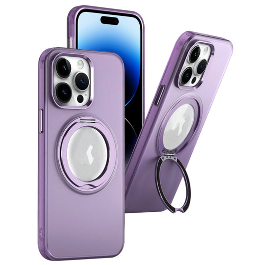 For iPhone 14 Pro MagSafe 360 Rotate Ring Holder PC Phone Case(Purple) - iPhone 14 Pro Cases by buy2fix | Online Shopping UK | buy2fix