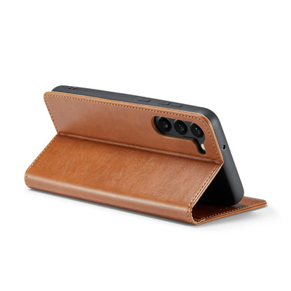 For Samsung Galaxy S24+ 5G Fierre Shann PU Genuine Leather Texture Phone Case(Brown) - Galaxy S24+ 5G Cases by FIERRE SHANN | Online Shopping UK | buy2fix