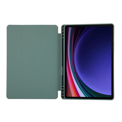 For Samsung Galaxy Tab S9 FE 3-Fold Pure Color TPU Leather Tablet Case with Pen Slot(Dark Green) - Galaxy Tab S9 FE by buy2fix | Online Shopping UK | buy2fix