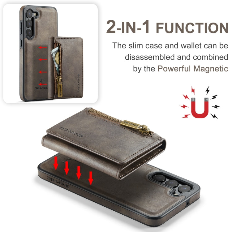 For Samsung Galaxy S23 DG.MING M5 Series Zip RFID Multi Card Detachable Leather Phone Case(Coffee) - Galaxy S23 5G Cases by DG.MING | Online Shopping UK | buy2fix