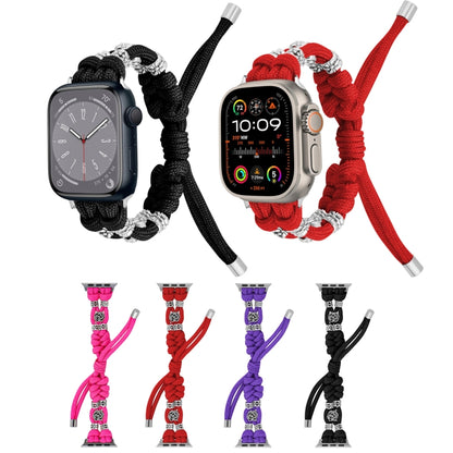 For Apple Watch Ultra 2 49mm Chrysanthemum Beads Paracord Braided Watch Band(Rose Red) - Watch Bands by buy2fix | Online Shopping UK | buy2fix