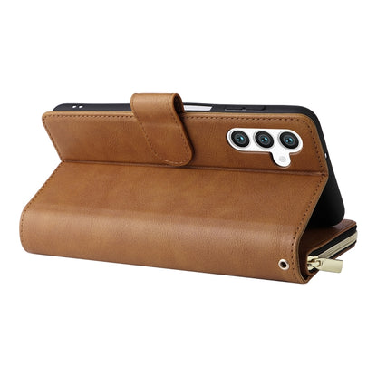 For Samsung Galaxy S24 5G 9-Card Slots Zipper Wallet Bag Leather Phone Case(Brown) - Galaxy S24 5G Cases by buy2fix | Online Shopping UK | buy2fix